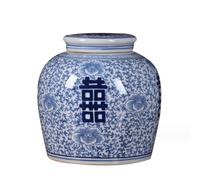 Tarro de Jengibre Tarro de Jarrón Jarrón De Cerámica Decorativo De Porcelana Azul Y Blanca, Tapa Plana De Doble Felicidad con Tapa, Tarro De Jengibre Jarrón de Jengibre Frascos de Jengibre