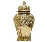 Tarro de Jengibre Tarro de Jarrón Tarro De Jengibre Dorado Con Tapa, Jarrón De Jengibre De Cerámica Clásico, Tarros De Maceta De Porcelana Decorativa, Tarro De Templo Jarrón de Jengibre Frascos de Jen