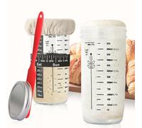 Tarro de masa madre Tarro de inicio de pan de levadura 2 paquete, 650ml con banda de alimentación marcada con fecha termómetro pan reutilizable suministros de fermentación para hornear en casa