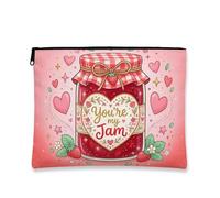 Tarro de mermelada de melocotón y fresas, bolsa de maquillaje con bonito patrón de fantasía, organizador de viaje portátil para mujeres, regalo del día de San Valentín, temporada de primavera, 7 x 9