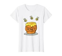 Tarro de Miel con Abejas Camiseta gráfica económica, Mujer, Blanco, XS