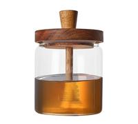 Tarro de miel de 500 ml con cucharón - recipiente de vidrio tapa de madera | Soporte dispensador de miel para almacenar , tarro de almacenamiento de vidrio con tapa, decoración de mesa de cocina