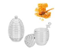 Tarro de Miel de Cristal, 2Pcs Tarro de Miel con Cazo y Tapa Dispensador de Sirope para Tortitas y Gofres Tarro de Miel para Cocina en Casa