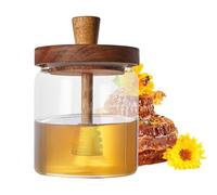 Tarro De Miel De Vidrio - Tarro De Miel Con Tapa De Madera, Botella De Almacenamiento Transparente, Recipiente Hermético Duradero Con Pico Vertedor Suave | Práctico Contenedor De MielsPara Cocina, Hog