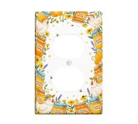 Tarro de miel dúplex para toma de corriente, placa de pared, diseño rústico rústico de flores de pollo de verano, placas faciales de plástico amarillo de tamaño estándar para tomas eléctricas para el