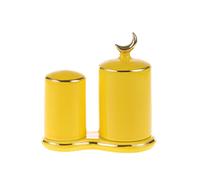 tarro de palillos, Caja de cerámica for palillos de dientes y bastoncillos de algodón, dos en uno, a prueba de polvo, ideal for inauguración de la casa(Yellow)
