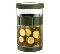 Tarro de pepinillos, dispensador de pepinillos | Separación húmeda y seca, a prueba de fugas, ancha, tapa de silicona antideslizante, botella de vidrio reversible para fermentar cerveza, yogur