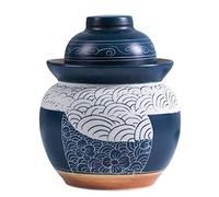 Tarro de porcelana tradicional china azul for encurtidos, olla de fermentación de cerámica, recipiente de fermentación con tapa hermética, fermentador de cerámica for salsa de kimchi de 3,5 kg.(5KG)
