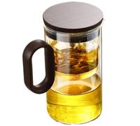 Tarro de té con infusor, olla de té de cristal, olla de té con imán, olla de té de cristal con filtro magnético, mango de madera, sistema de separación de infusor y agua para preparar té fácil