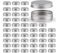 Tarro de Vela 48 latas de aluminio vacías 5 g, 10, 15, 20, 30 y 50, metal plateado, redondas, con tapa rosca for ungüentos, especias, velas pintalabios(50g Silver)