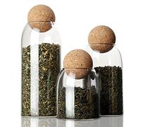 Tarro de Vidrio de Almacenamiento, 3 Piezas Hermetico Tarros de Cristal, Botes Cocina de Almacenamiento, Con Tapón de Corcho, para Especias, Azúcar, Café, Galletas, Caramelos (19/26/42 oz)