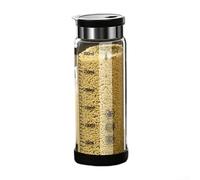 Tarro de vidrio para almacenamiento de especias diseñado para dispensar con precisión y almacenamiento seguro de tus condimentos de cocina (cubierta negra, 300 ml)