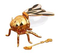 Tarro decorativo con de abeja, dispensador de, tarro de miel con cuchara, creativo y funcional, fácil de usar, 15 x 10 x 9 cm, polipropileno + aleación de zinc, accesorio elegante para