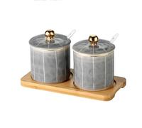 Tarro for condimentos, azucarero de estilo europeo con cuchara cerámica, 300 ml/10,5 oz, salero sencillo, tarros porcelana for especias(2 Dark Grey)