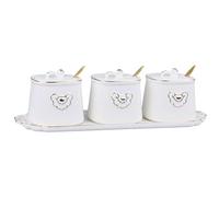 Tarro for condimentos, contenedor de especias, tarros cerámica for, organizador porcelana con tapa cuchara y bandeja(White)