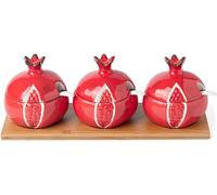 Tarro for condimentos, recipiente for especias, azucarero de frutas con tapa y cuchara, cerámica colorido, for café azúcar(Red)