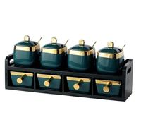 Tarro for condimentos, recipiente for especias, juego de recipientes cerámica for con soporte madera, azucarero, tarro for tapa y cuchara