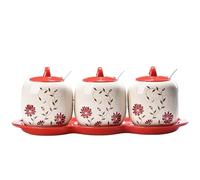 Tarro for condimentos, recipiente for especias, juego de recipientes for, cerámica for con tapa, tarro for, sal, azúcar(Red)