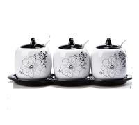 Tarro for condimentos, recipiente for especias, juego de recipientes for, cerámica for con tapa, tarro for, sal, azúcar(Black)