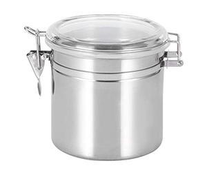 Tarro hermético de acero inoxidable con tapa transparente y clip de fijación, apto para cocina Harina Café Grano Té Grano Azúcar Galleta Tarro metálico para almacenamiento (4.9x5.1in)