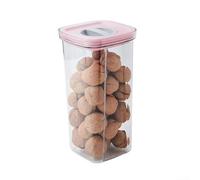 Tarro hermético giratorio de PET para aperitivos para frutos secos, cereales, productos secos, frutas secas, sello superior giratorio, organizador transparente (600 ml, rosa claro)