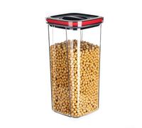 Tarro hermético giratorio de PET para aperitivos para frutos secos, cereales, productos secos, frutas secas, sello superior giratorio, organizador transparente (2000 ml, negro y rojo)