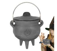 Tarro mágico de plumas naturales de Halloween - Tarro mágico de plumas naturales de 23 cm con pentagrama | Burning Pot Ritual Accesorios Para Altar | Caldera de brujas lunares trifásicas