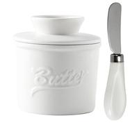 Tarro Mantequilla con Tapa, Cuchillo Untar, Mantequillera Francesa Agua Refrigerado, Crock Mantequera Cerámica Francesa Cocina, Recipiente Almacenamiento Mantequilla Blanda Sabor Fresca(Blanco)