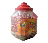 Tarro - Paquete de 100 Unidades - Colombina Bon Bon Bum - Paletas con centro de goma de mascar surtido, paletas de 4 sabores Lulo, fresa, fresa Roja y mandarina, Bote de 1700 gr. (100 unidades)