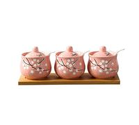 Tarro para especias, Azucarero, tarro de especias, salero, bote for condimentos (juego 3 con bandeja y azucarero cerámica)