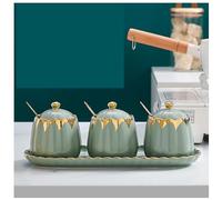 Tarro para especias, Juego de tarros cerámica for especias, juego ollas for condimentos cocina, salero, azucarero, caja combinada(Grün)