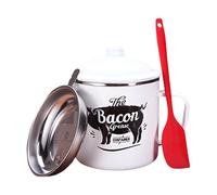 Tarro para Grasa con Colador - Contenedor de Grasa de Bacon 1200ml, Recipiente para Grsa de Bacon, Conservador de de Cocina, Lata Esmaltada | Espátula de Silicona Incluida, Filtrado Eficiente
