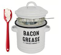 Tarro para grasa de tocino esmaltado de granja con colador y espátula de silicona para cocina, recipiente para grasa esmaltado