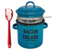 Tarro para grasa de tocino esmaltado de granja con colador y espátula de silicona para cocina, recipiente para grasa esmaltado