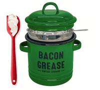 Tarro para grasa de tocino esmaltado de granja con colador y espátula de silicona para cocina, recipiente para grasa esmaltado
