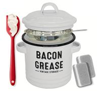 Tarro para grasa de tocino esmaltado de granja con colador y espátula de silicona para cocina, recipiente para grasa esmaltado