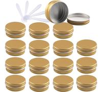 tarros cosméticos 48 latas de Aluminio Redondas vacías de 10 ml, Color Azul, con Tapas de Rosca, tarros de Almacenamiento, recipientes for cosméticos, macetas con 6 espátulas(Gold,15ml)