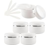 Tarros cosméticos, 5 tarros de plástico vacíos Blancos de 150 ml con Tapa de Rosca y Cinta Plateada, recipientes pequeños de Almacenamiento de 150 g for ungüentos caseros, 5 espátulas(20ml)
