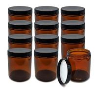 Tarros Cosmeticos en Vidrio Ámbar con Tapas - Caja de 12 Piezas de 240 ml Cada Una - Botes para Cremas y Lociones, Botes Vacios Para Rellenar