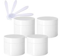 Tarros cosméticos, Paquete de 4 tarros vacíos de plástico for cosméticos, Gruesos, Blancos Brillantes, de 100 ml, con Tapa de Rosca, Revestimiento Interior, Botellas de Muestra de Viaje + 4 espátulas