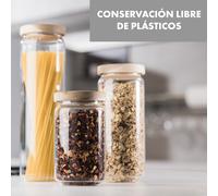 Tarros de almacenamiento Lovage 0,75 1,1 1,5 l juego de 3 tarros de vidrio borosilicato tapa de madera de acacia silicona Klarstein