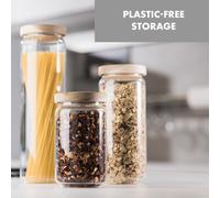 Tarros de almacenamiento Lovage 0,75 1,1 1,5 l juego de 3 tarros de vidrio borosilicato tapa de madera de acacia silicona