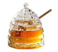 Tarros de almacenamiento, tarros de condimentos, tarro de miel de colmena de cristal con cucharón de madera, plato de miel transparente para mermelada, jarabe de gelatina, hogar y cocina,