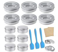 Tarros De Aluminio Vacío Tarros Cosmeticos 12piezas Tarros Pequeños Viajes con 2 Hojas De Pegatinas y 3 Espátulas De Maquillaje para Crema Loción Máscaras Bálsamo Labial Velas（50/100ml）
