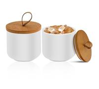 Tarros de cerámica con tapa, 2 tarros de cerámica para café, herméticos con tapa de bambú sellada, recipiente para alimentos para granos de café, azúcar, té, especias (blanco, 260 ml)