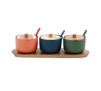 Tarros de cerámica para especias, Olla de condimento for el hogar, recipiente de cerámica for especias, juego de recipientes de azúcar, caja de condimentos con tapa y cuchara, botes for condimentos