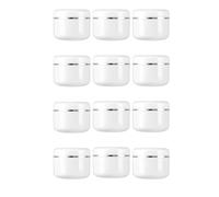Tarros de Crema Vacio,12 Piezas 50ml Cosméticos Envase Tarros de Plástico Recipiente Muestra Pequeñas Latas Recargables con Pegatina y Mini Espátulas para Cosméticos Crema Loción