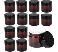 Tarros de cristal ámbar de 50 ml, paquete de 12 tarros de cosméticos vacíos con tapas y forro interior, tarros de crema recargables para lociones, aceites esenciales, polvo