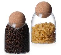 Tarros de cristal con tapa de corcho, juego de 2 tarros de cristal con tapa, tarros con bola de corcho, cristal transparente con tapa para té, café, especias, judías (500 ml, 2 unidades)