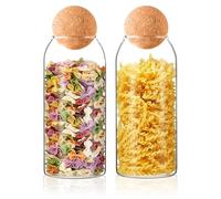 Tarros de cristal para almacenamiento, 2 unidades de 1200 ml de vidrio de borosilicato, moderno recipiente de cristal con corcho para pasta, azúcar, café, especias, dulces y más para guardar en la
